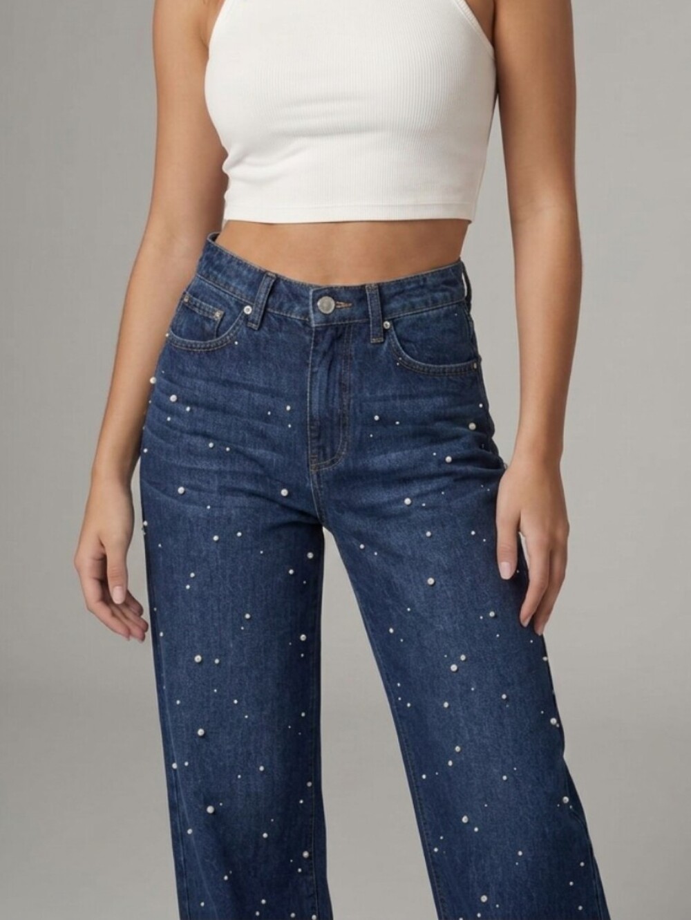 NWT On 34th × Alix Friedberg Women's Midnight-Wash Embellished Wide-Leg Jeans